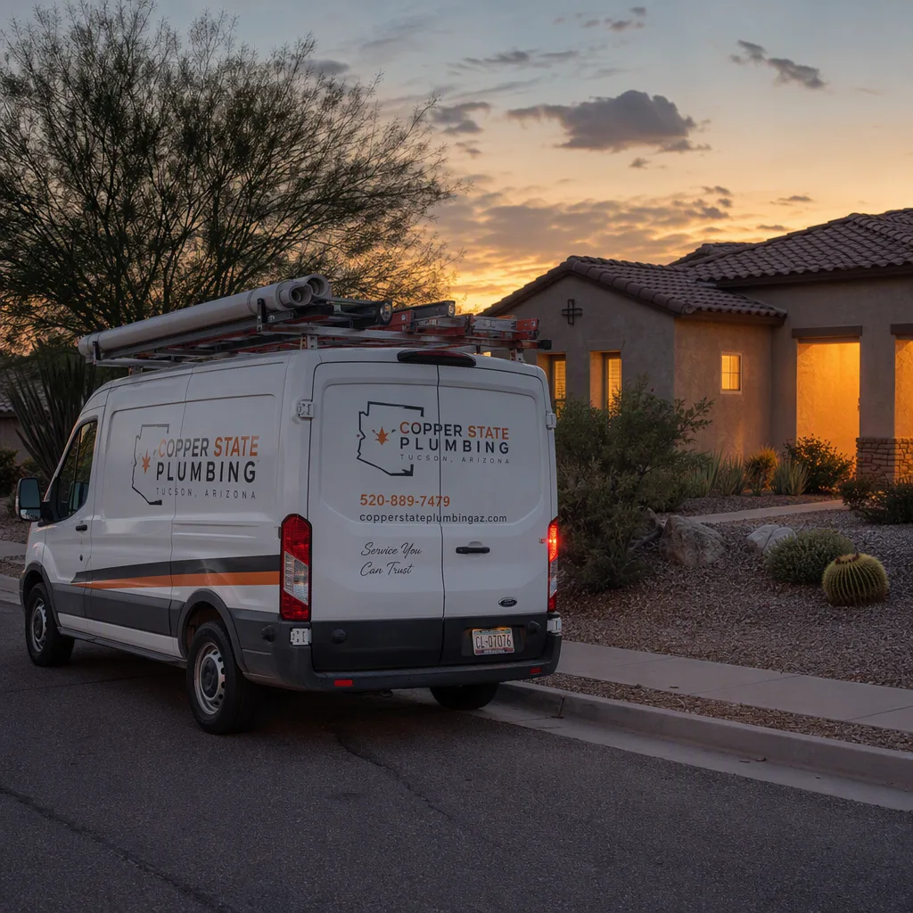 A van packed up at dusk at the kerb outside a suburban home with its windows warmly lit, the last of the light behind the roofline