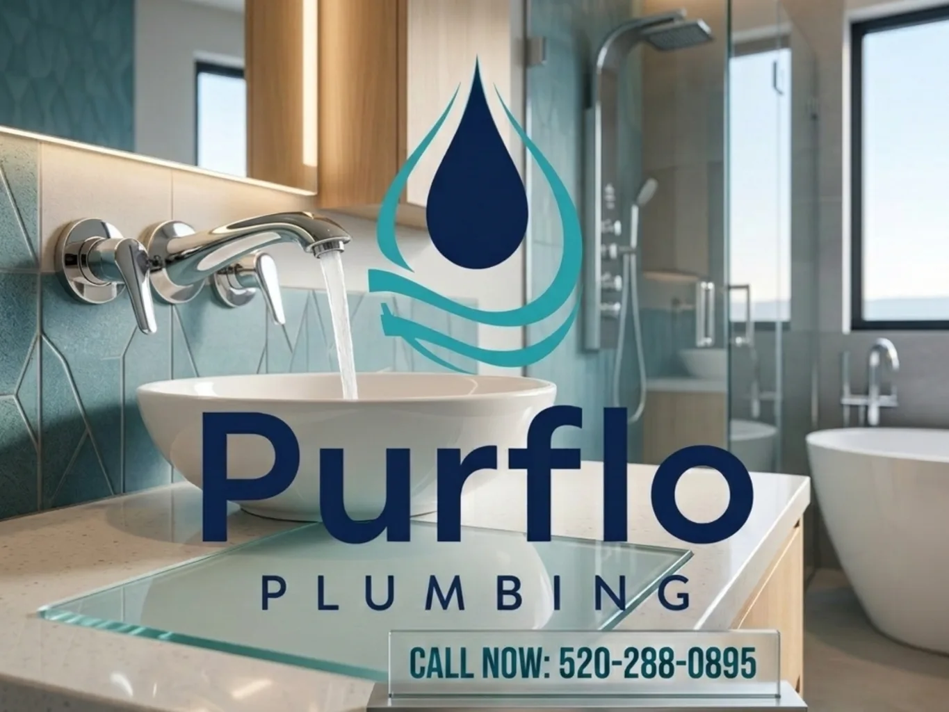 A plumber working on a residential plumbing services job — mid-task, hands, tools and the work itself in sharp focus, the rest of the space softly out of focus