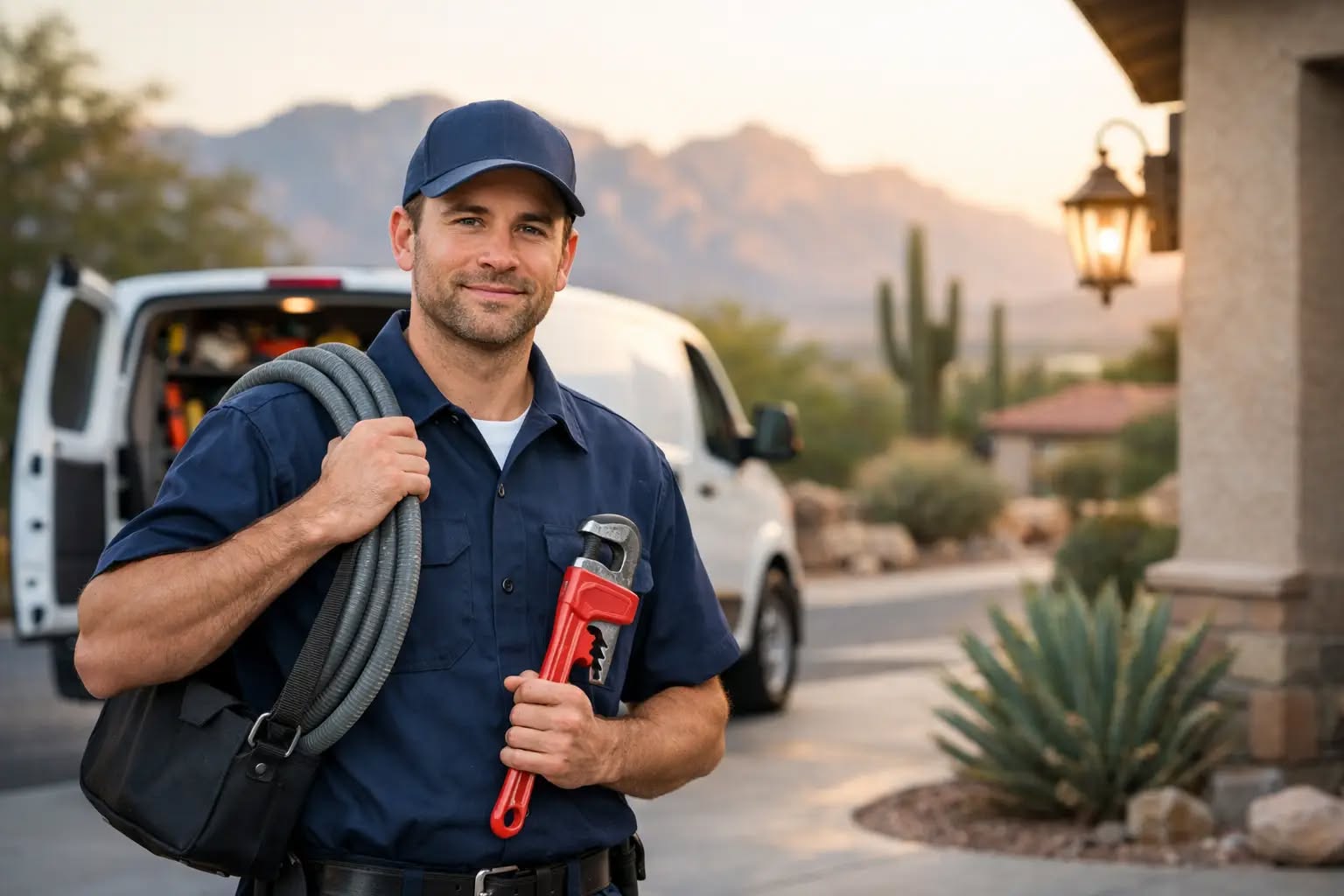 Purflo Plumbing service van outside a home in Vail, AZ