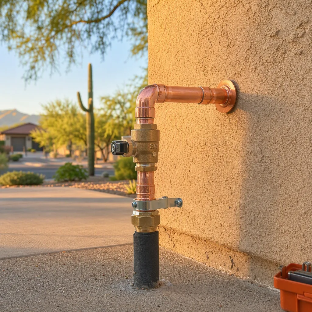 A tight detail of finished plumbing work that came out well — clean, precise, shallow depth of field
